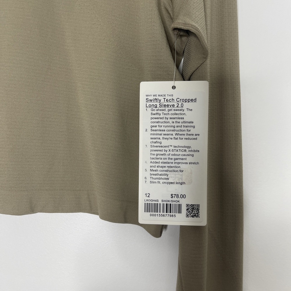 Lululemon Swiftly Tech Long Sleeve Cropped Size 12 SHOK NWT - Picture 2 of 3